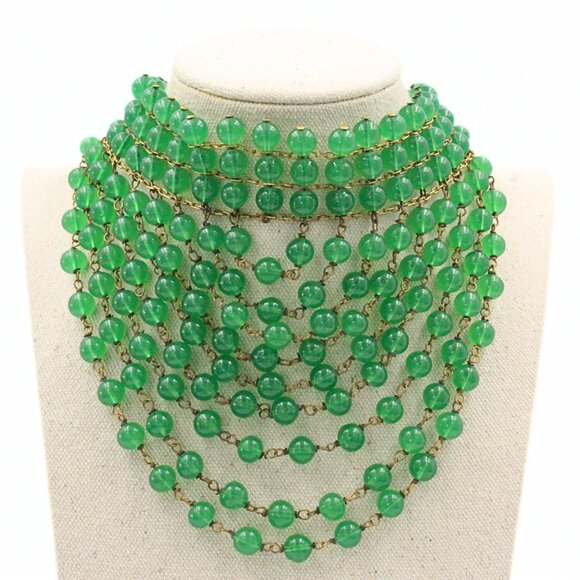 Attr. to Christian Dior 50's High End Cascading Green Glass Massive Necklace - Picture 3 of 15